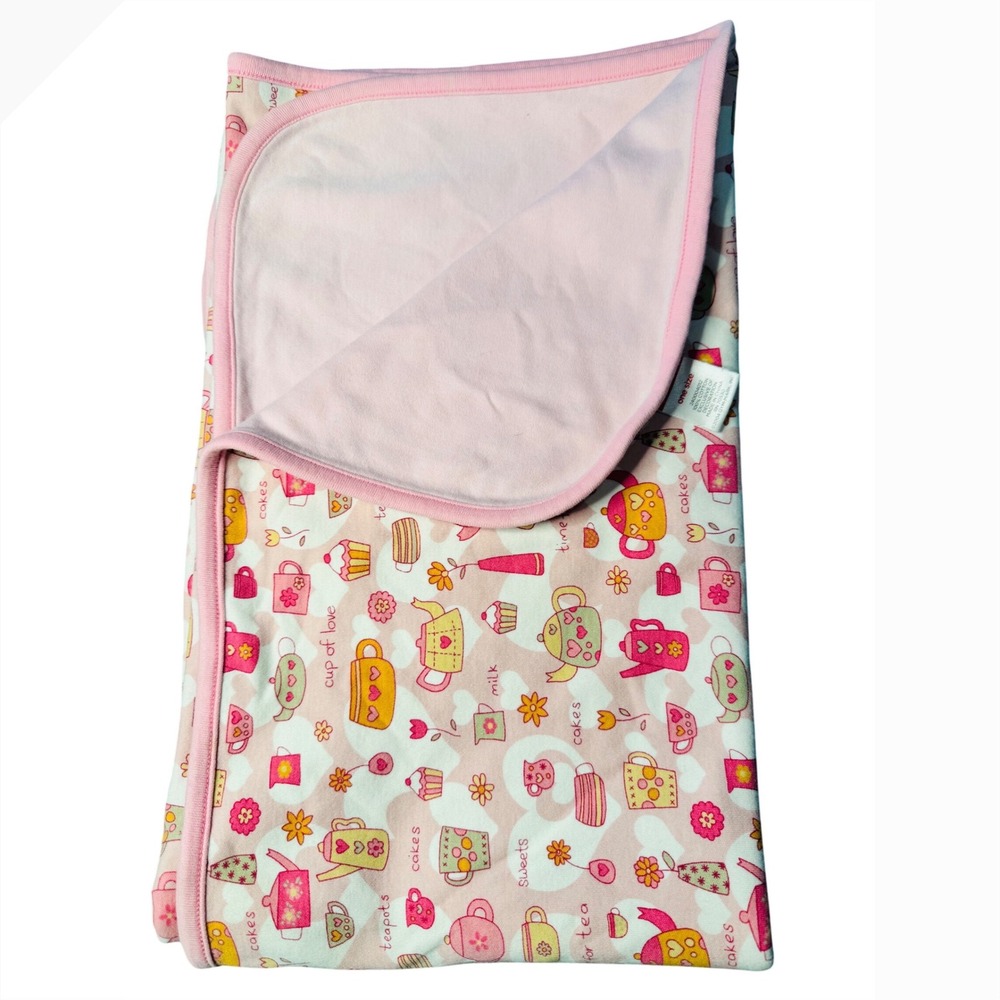 Gymboree Vintage 2004 Pink Tea Party‎ Cupcake Cotton Reversible Baby Blanket OS